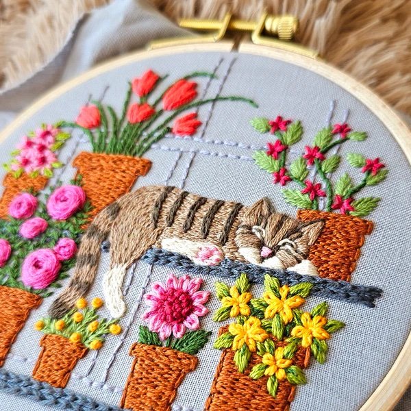 Hand Embroidery Catnap