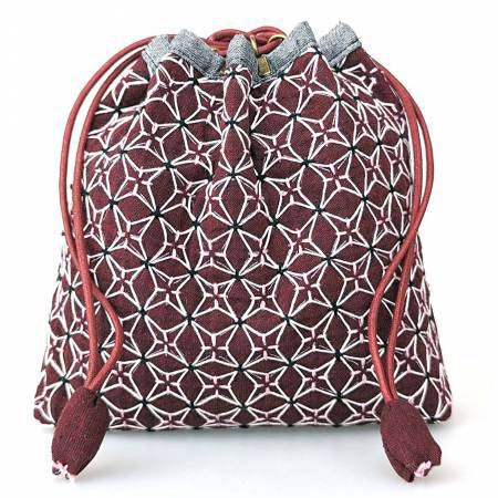 Weaving Sashiko Koki Drawstring Bag Half Kit Burgundy - Stitch - Durango, Colorado Quilt & Sewing Shop