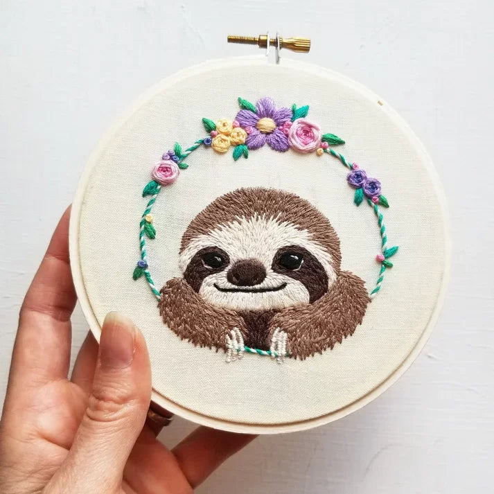 Hand Embroidery Smiling Sloth - Stitch - Durango, Colorado Quilt & Sewing Shop