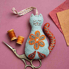 Folk Embroidered Cat Kit - Stitch - Durango, Colorado Quilt & Sewing Shop