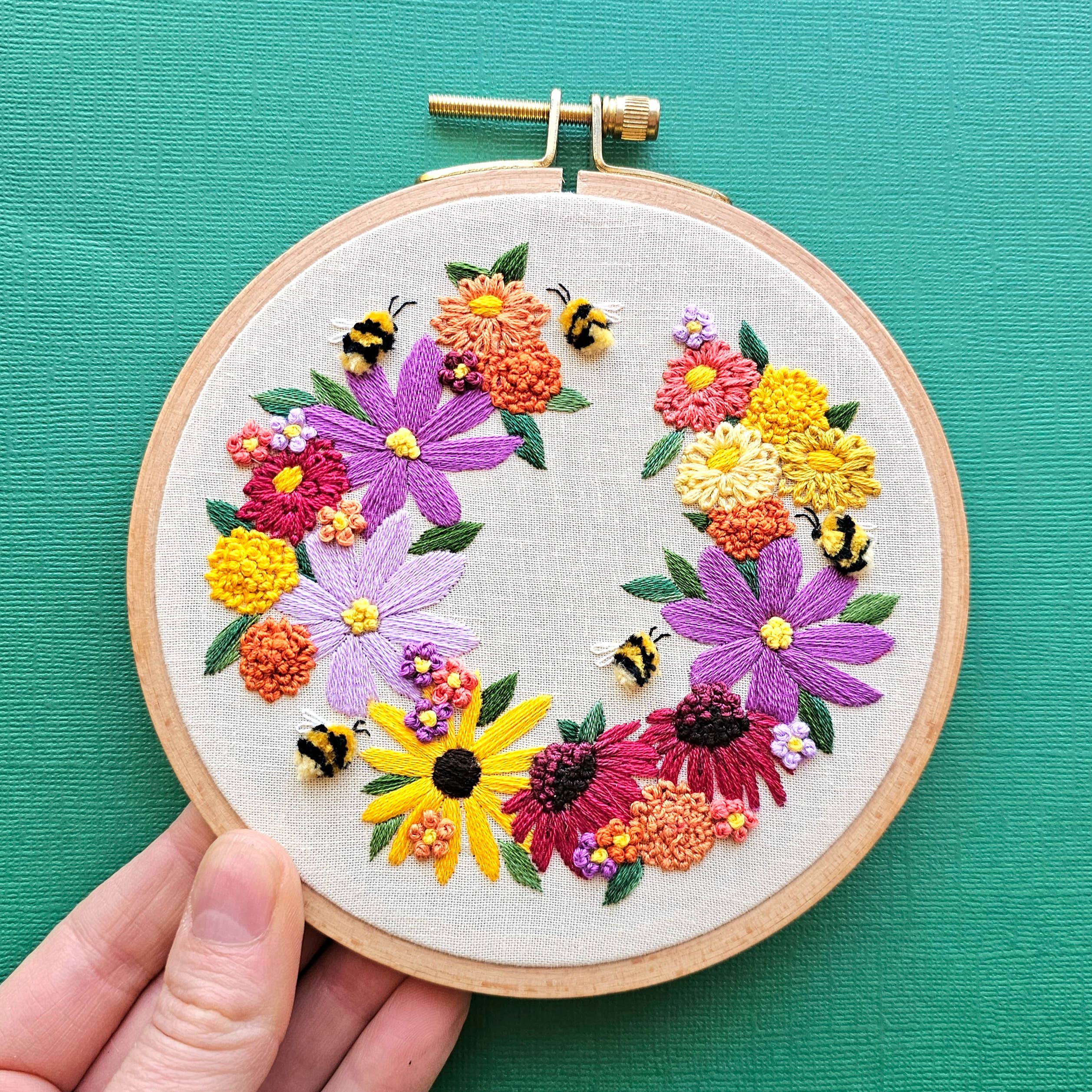 Hand Embroidery Bumble Bee Bouquet - Stitch - Durango, Colorado Quilt & Sewing Shop
