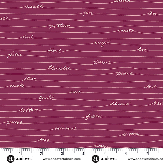 Andover Scrawl Longhand Malbec - Stitch - Durango, Colorado Quilt & Sewing Shop