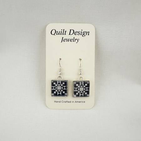 Quilt Earrings Star Crossing Black/White - Stitch - Durango, Colorado Quilt & Sewing Shop