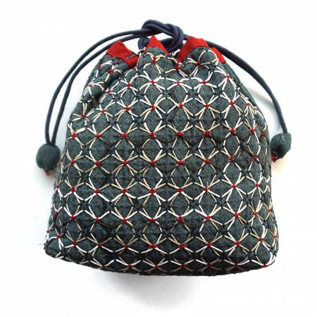 Drawstring Bag with KOKI Weaving Sashiko Hydrangea Full Kit Blue - Stitch - Durango, Colorado Quilt & Sewing Shop
