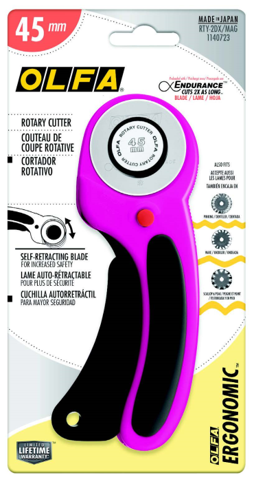 45mm Ergonomic Rotary Cutter Magenta - Stitch - Durango, Colorado Quilt & Sewing Shop