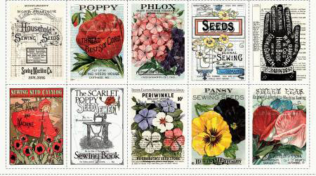 RB Sewing Seeds III 24in x 43in Seed Catalog Patch Panel - Stitch - Durango, Colorado Quilt & Sewing Shop