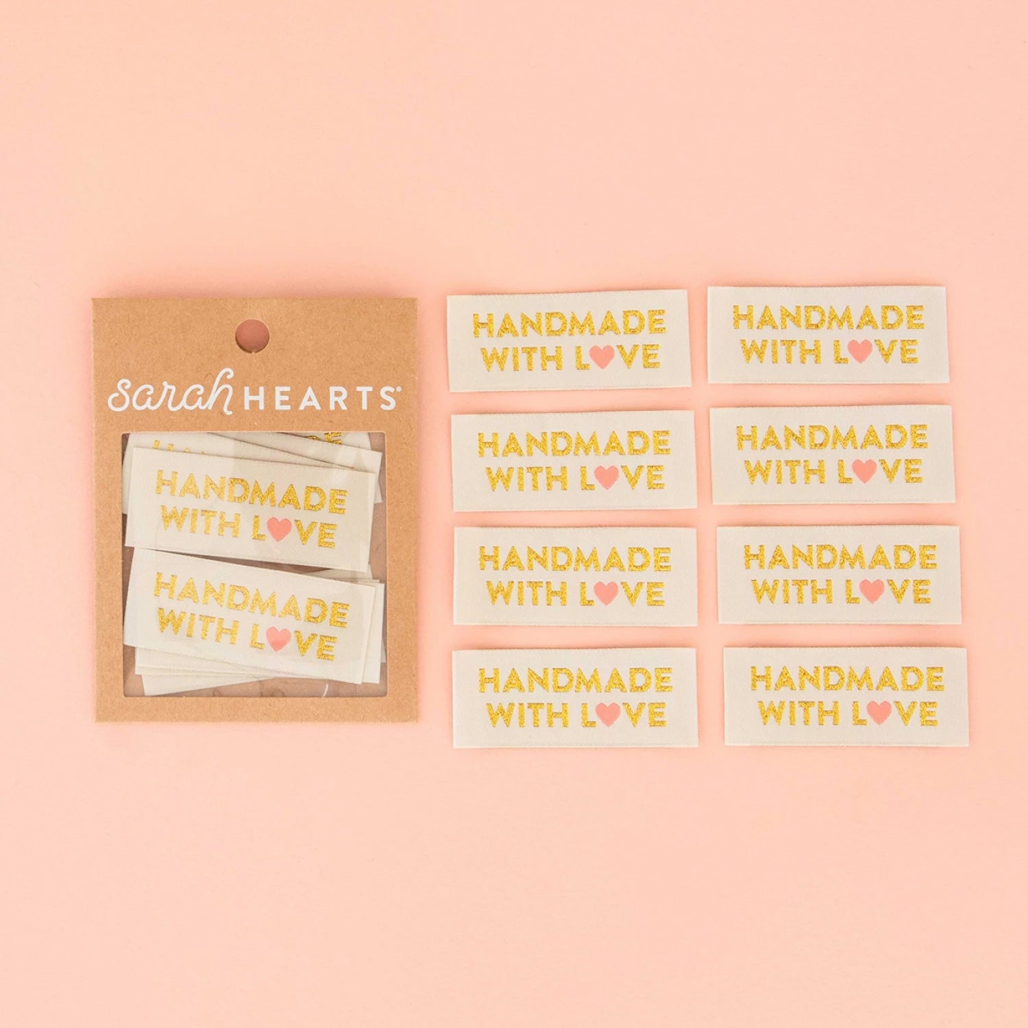 Sarah Hearts Handmade with Love Gold Woven Labels - Stitch - Durango, Colorado Quilt & Sewing Shop