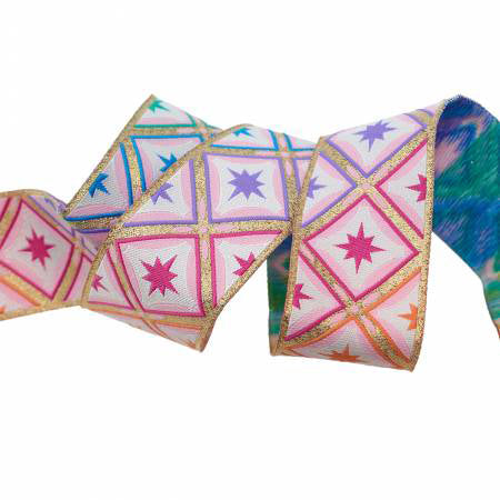 FS Tula Pink Stargazer in Metallic Mint 1-1/2in x 15yds RIBBON - Stitch - Durango, Colorado Quilt & Sewing Shop