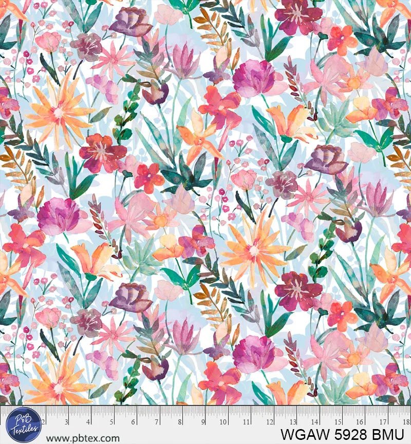 P&B Watercolor Floral Blue WB 3yd - Stitch - Durango, Colorado Quilt & Sewing Shop