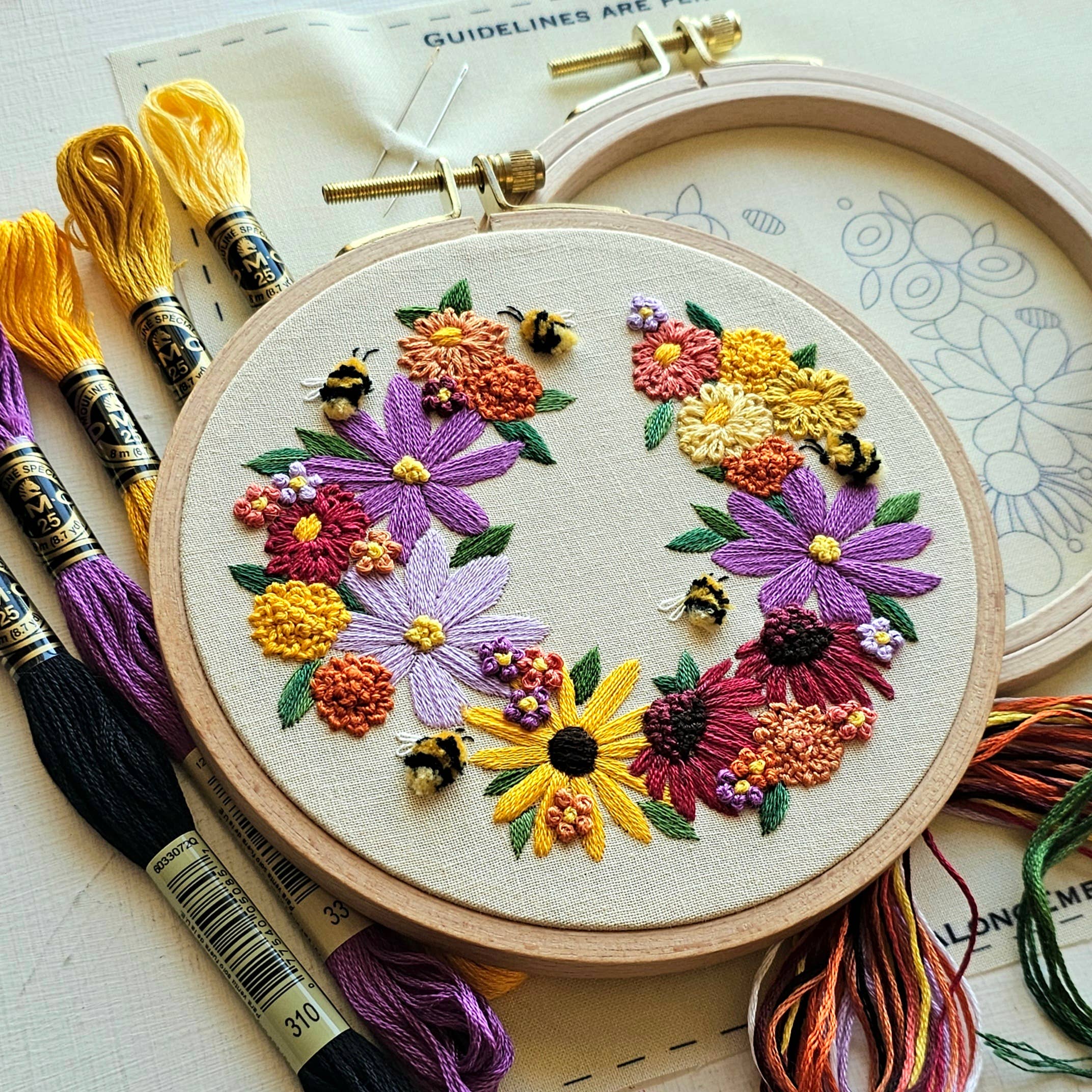 Hand Embroidery Bumble Bee Bouquet - Stitch - Durango, Colorado Quilt & Sewing Shop