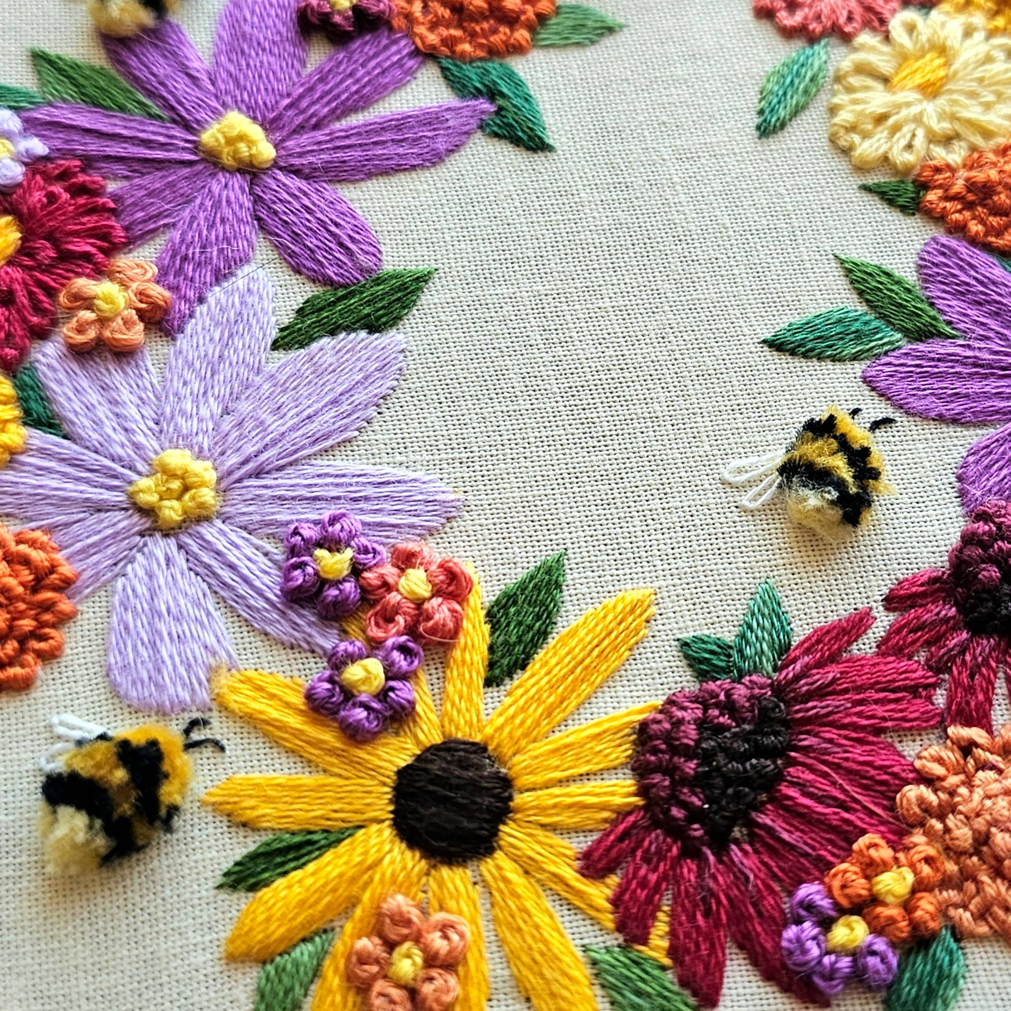 Hand Embroidery Bumble Bee Bouquet - Stitch - Durango, Colorado Quilt & Sewing Shop