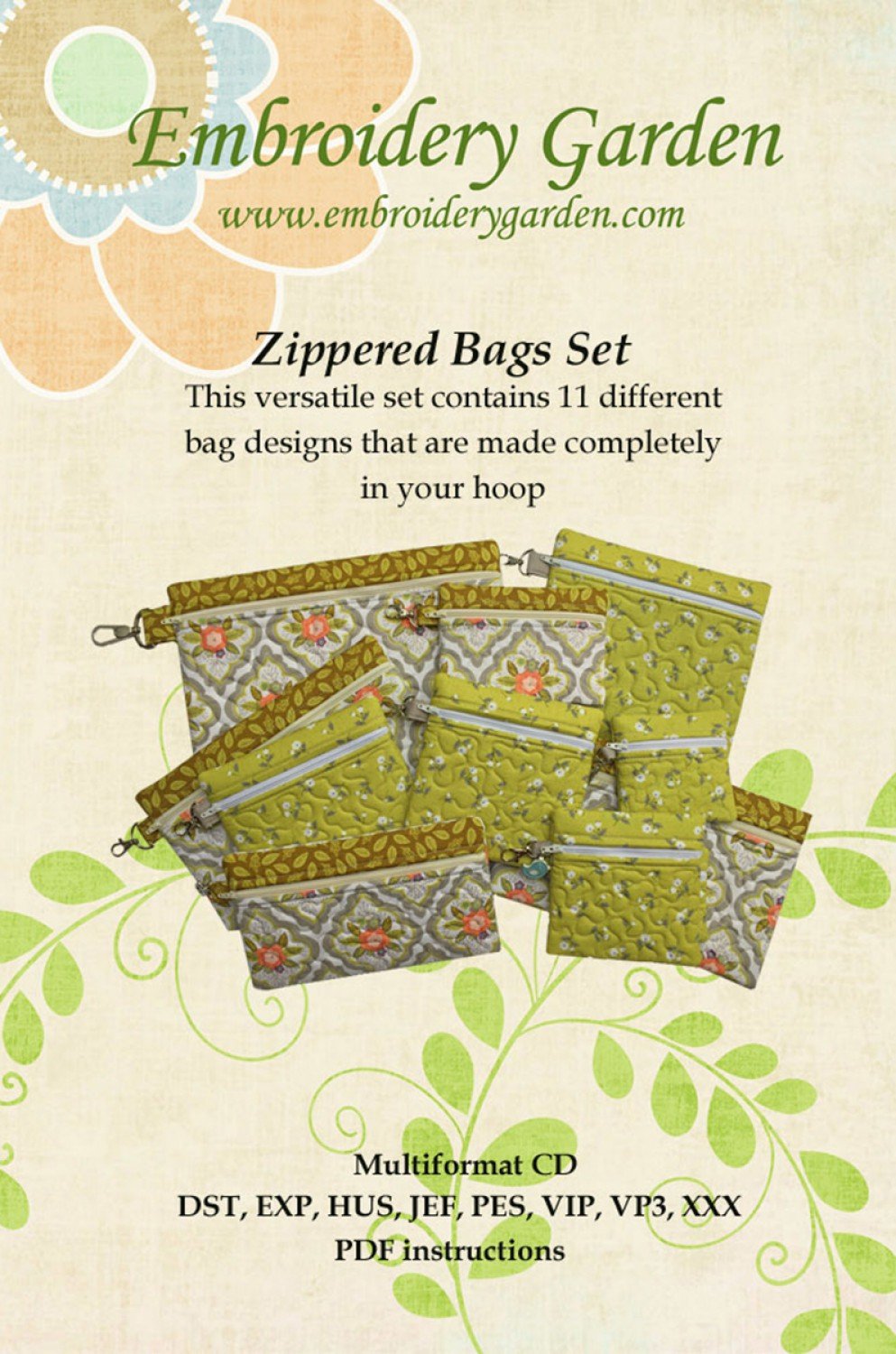 Embroidery Garden Zippered Bags Set - Stitch - Durango, Colorado Quilt & Sewing Shop